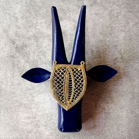 Blue Cow Head Handcrafted Wooden Wall Art